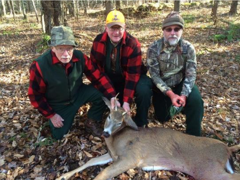 Steuben Fish and Game Club lifetime member Ed O'connell,89, killed a 4 point buck on the opening day of this years southerntier season.Ed was hunting with his 3 sons Mike,Kevin and Dan.From left in the picture are;Ed,Dan and Mike O'Connell.